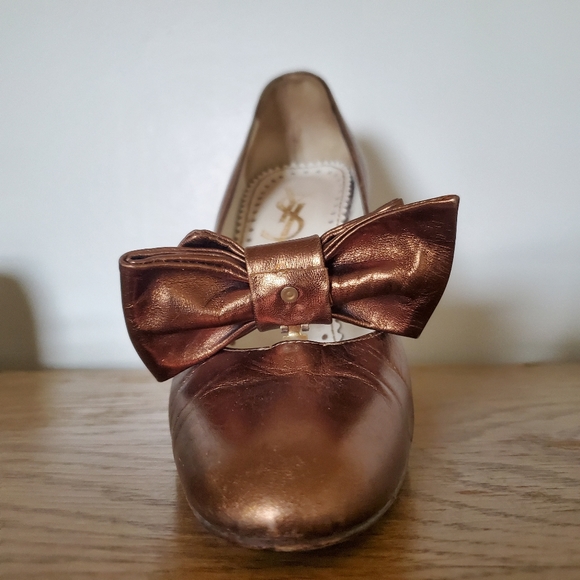 YSL Yves Saint Laurent Bronze Leather Pump with Detachable Leather Bow Size 37 - Picture 12 of 14
